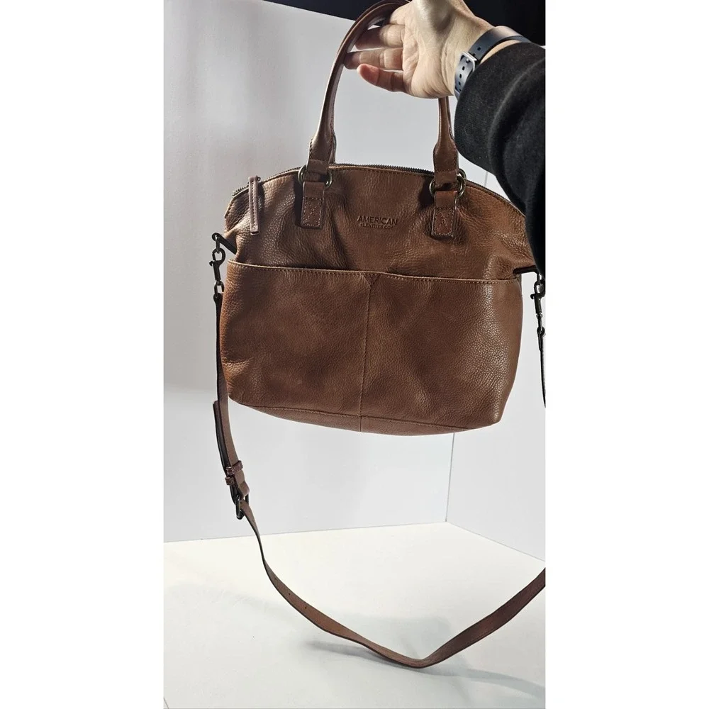 American Leather Co. Cognac Carrie Leather Dome Satchel Bag Soft Leather Zip Top